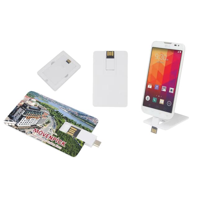8 GB OTG Özellikli Kartvizit USB Bellek - Beyaz / 8 GB
