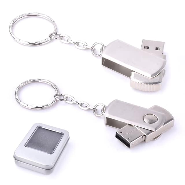 64 GB Döner Kapaklı Metal Anahtarlık USB Bellek - Gümüş / 64 GB