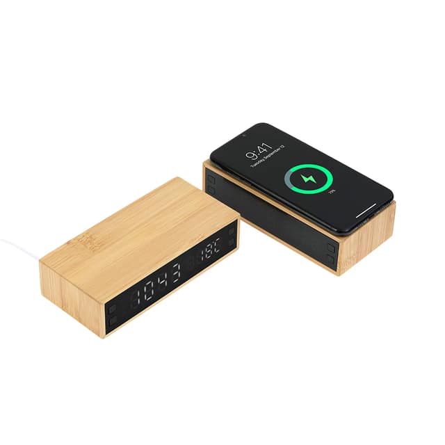 Wireless Mobil Şarj Cihazı ve Bambu Dijital Masa Saati - Bambu