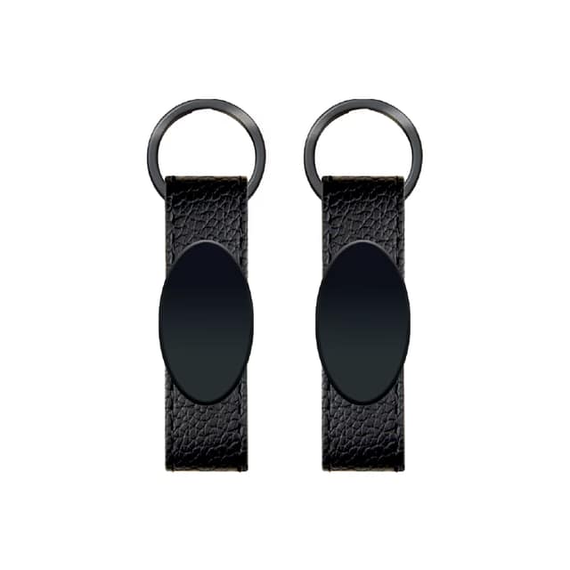 Çift Taraflı Metal Suni Deri Anahtarlık - Siyah