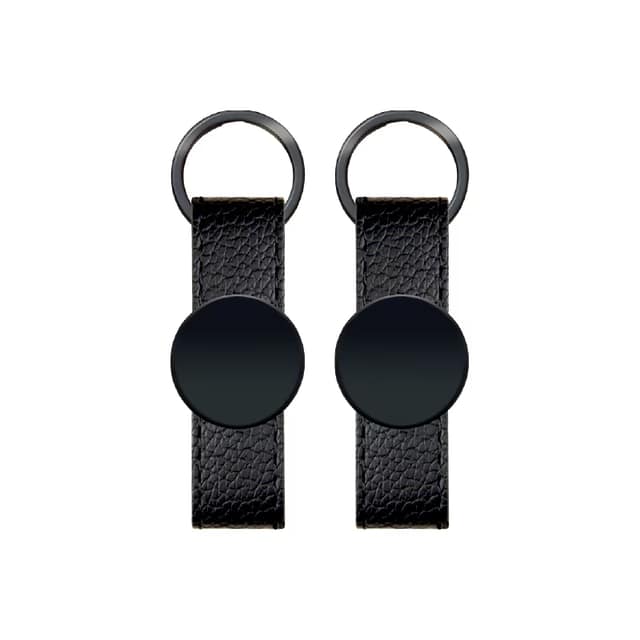 Çift Taraflı Metal Suni Deri Anahtarlık - Siyah