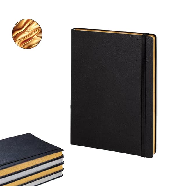 15 x 21 Termo Deri Defter (Ivory Kağıt) - Siyah-Altın Varak