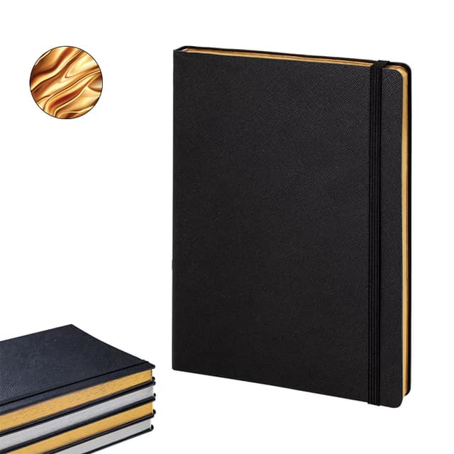 19 x 25 Termo Deri Defter (Ivory Kağıt) - Siyah-Altın Varak