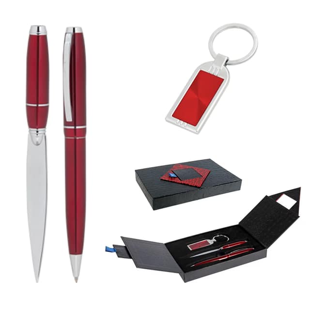 Kalem & Anahtarlık & Zarf Açacağı Set - Kırmızı