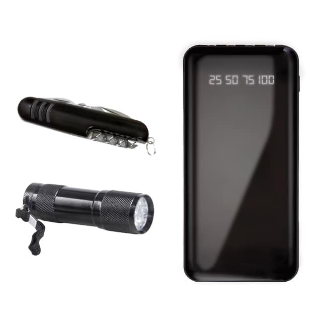 Powerbank & Çakı & Elfeneri Set - Siyah