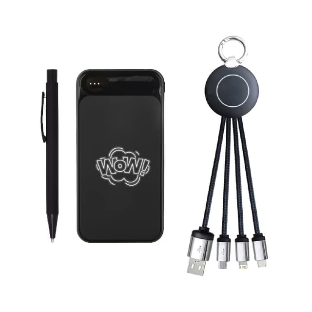 Kalem & Powerbank & Anahtarlık Set - Siyah
