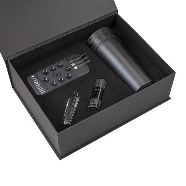 Çakı & Fener & Powerbank & Termos Set - Siyah - Siyah Mug