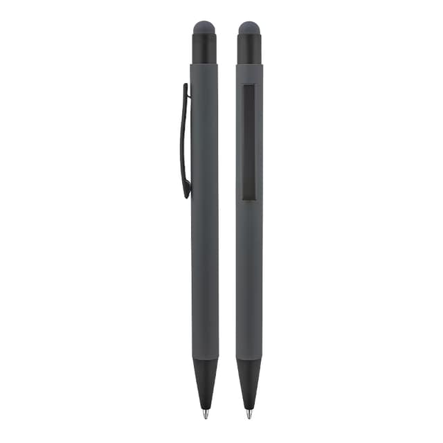 Metal Tükenmez Touchpen Rubber Gövde Kalem - Füme