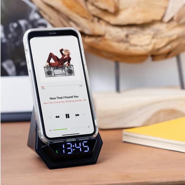 Wireless Şarj & Hoparlör & Dijital Saat - Siyah