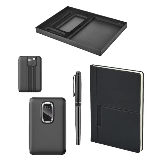 Kalem & Defter & Powerbank Set - Siyah