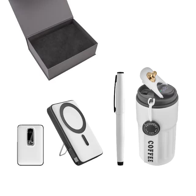 Kalem & Powerbank & Termos Set - Beyaz