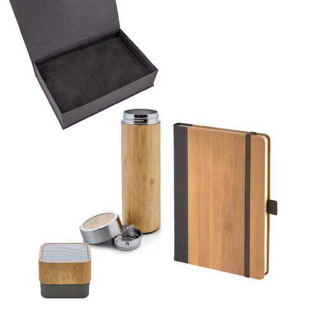 Defter & Hoparlör & Termos Set - Bambu