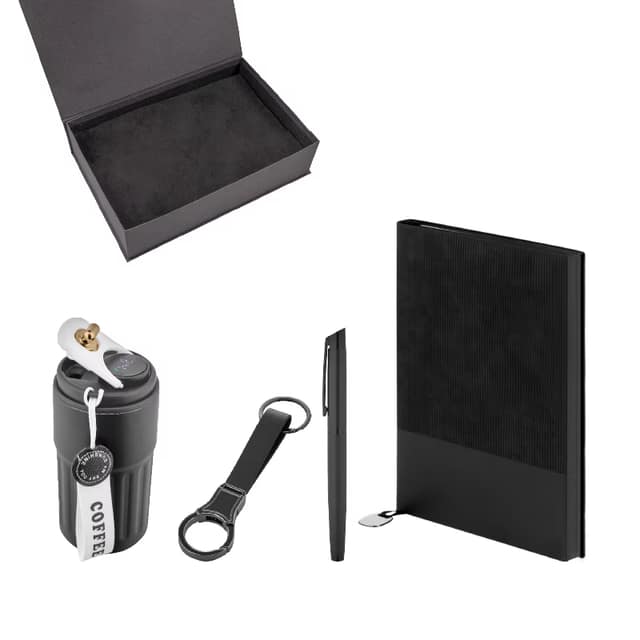Kalem & Defter & Anahtarlık & Termos Set - Siyah