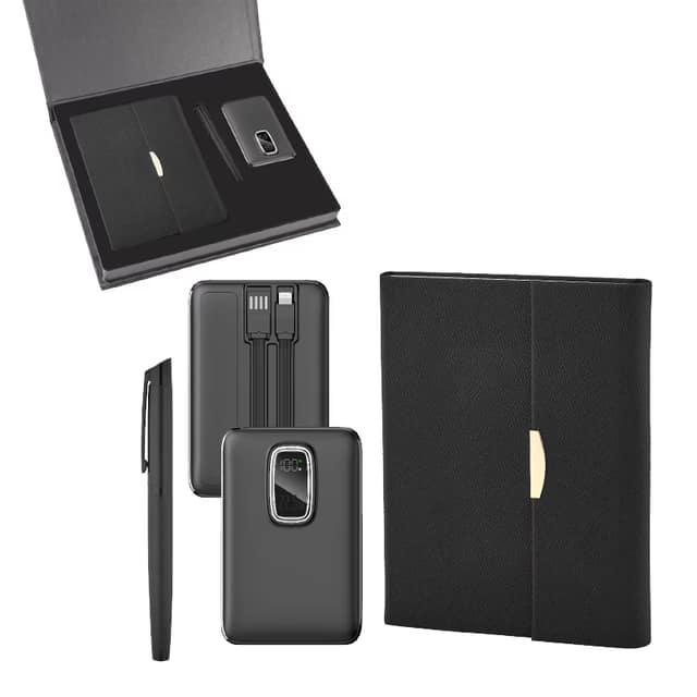 Defter & Kalem & Powerbank Set - Siyah