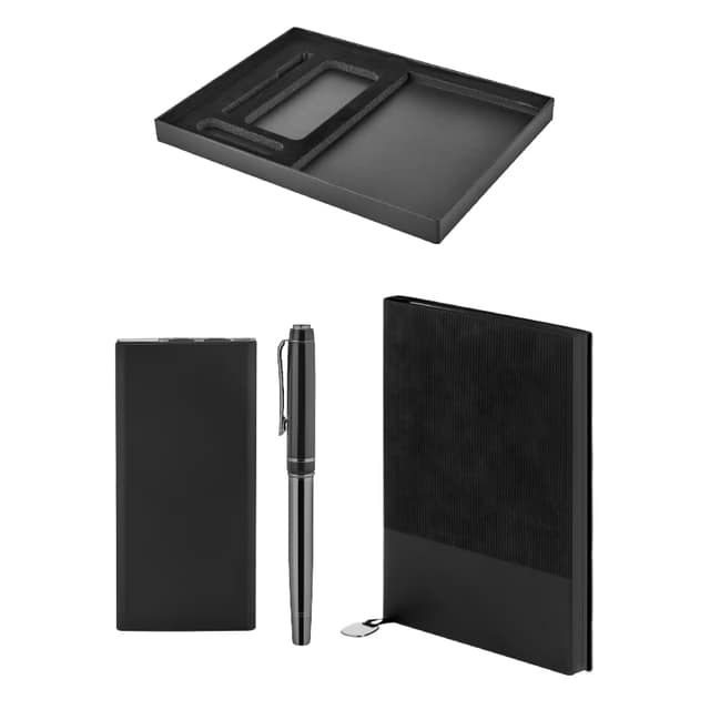 Kalem & Defter & Powerbank Set - Siyah