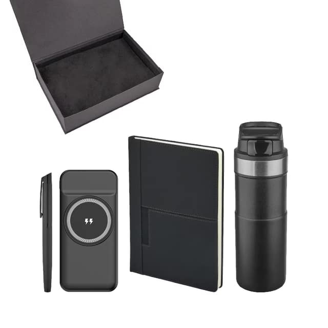 Kalem & Defter & Powerbank & Termos Set - Siyah